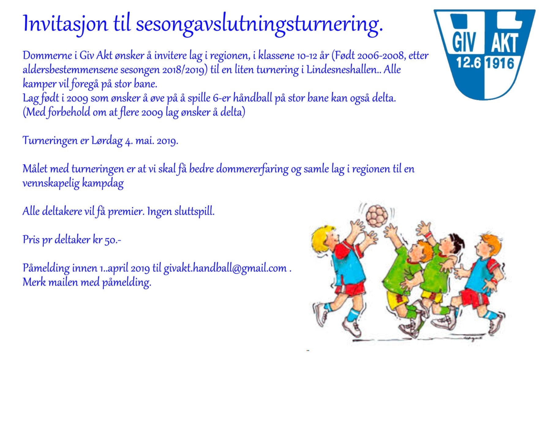 Invitasjon til håndballturnering